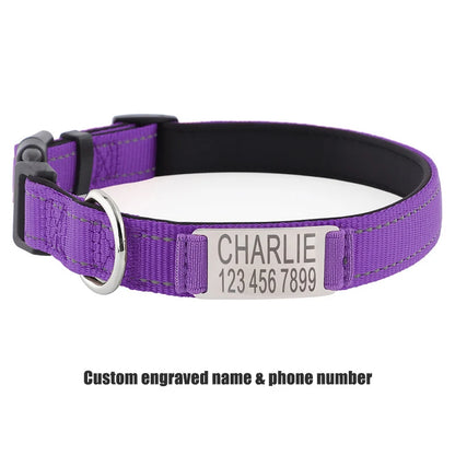 Personalized Dog Collar with Engraved Nameplate Adjustable Reflective Nylon Custom Pet Collar for Dogs  Anti-lost Pet ID Tag
