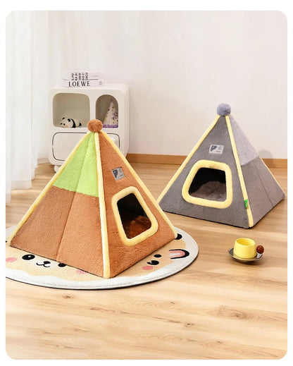 Winter Warm Enclosed Cat Tent Bed with Removable Cushion Portable Stable Luxurious Cozy Pet House for Small Dogs Pet Supplies