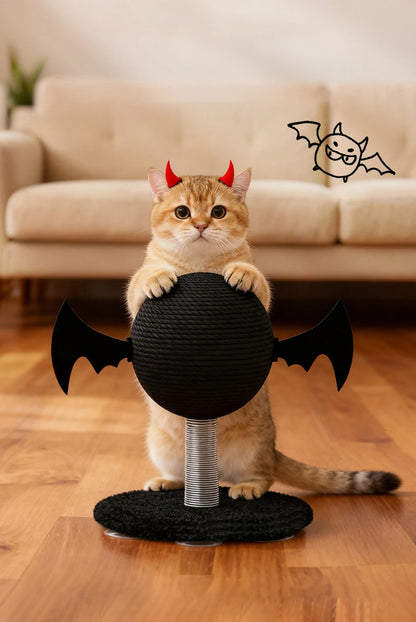 Wear-resistant Sisal Cat Scratching Ball Toy Stable Shak Spring Black Devil Design Cat Scratch Tower Halloween Gatto Accessori
