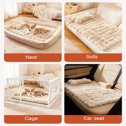 Luxury Soft Fluffy Solid Pet Blanket with Pillow Portable Thickened Machine-Washable Warm Plush Dog Bed Accesorios Para Perros