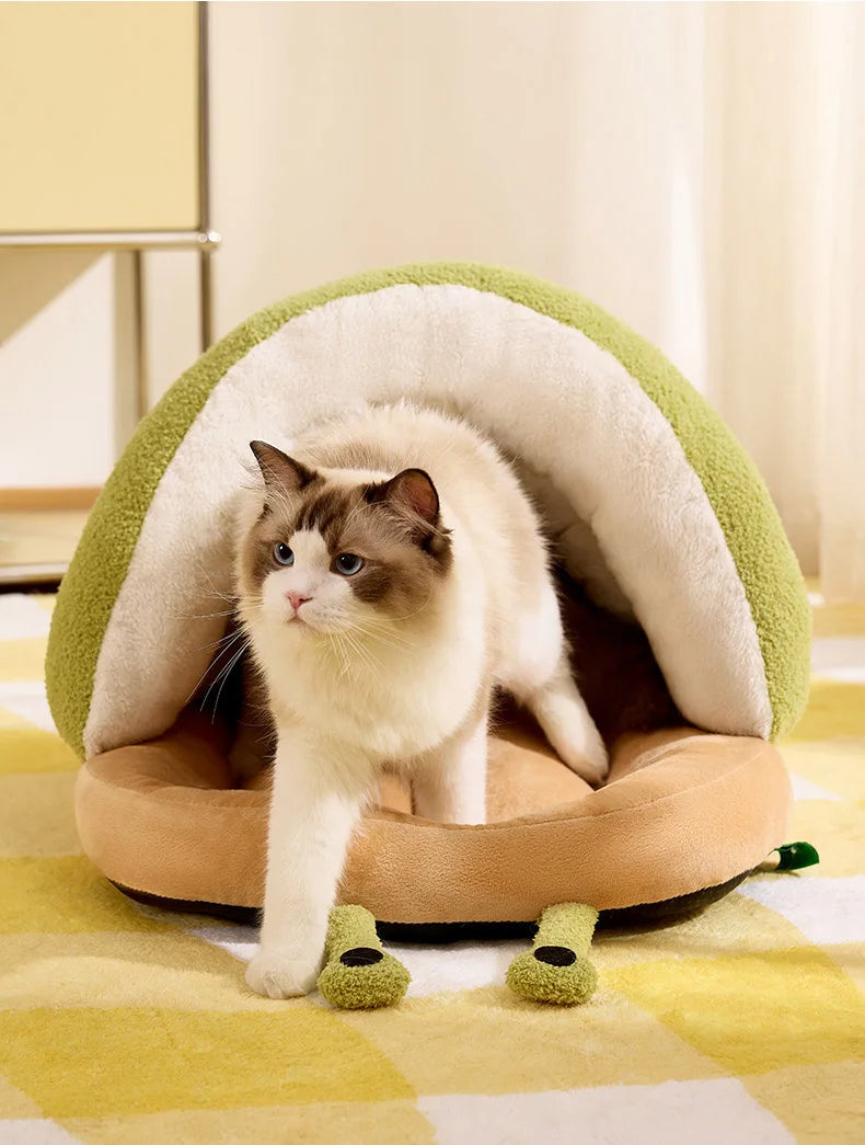 Cute Snail Slipper Shaped Cat Bed Cave Semi-Enclosed Washable Soft Plush Pet Sleeping Bed for Kittens Winter Beds & Furniture