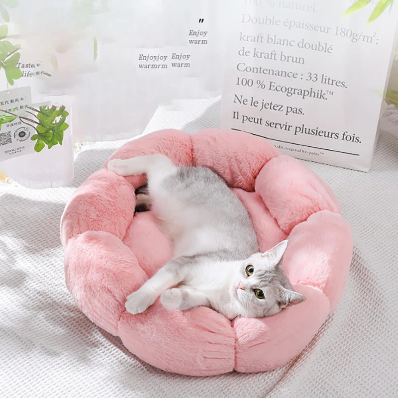 40-60cm Luxury Comfortable Cat Bed Breathable Soft Long Plush Unique Flower-Shaped Indoor Sleeping Dog Mat Pet Supplies