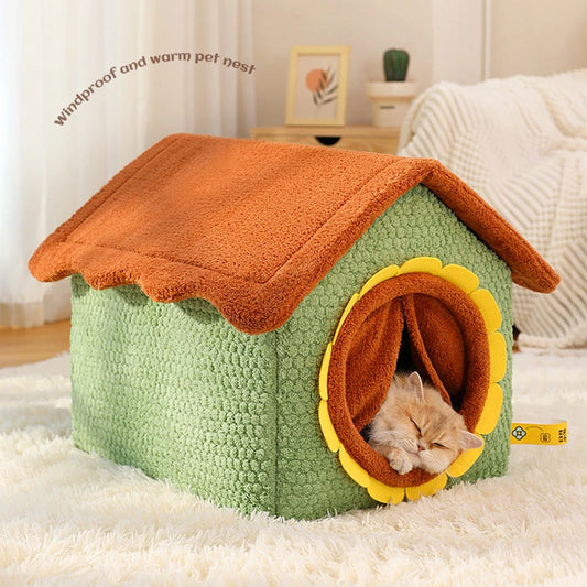 Thickened Enclosed Pet House Cute Sunflower Shape Removable Washable Winter Warm Deep Sleep Cave Sofa for Cats Cama Para Perro