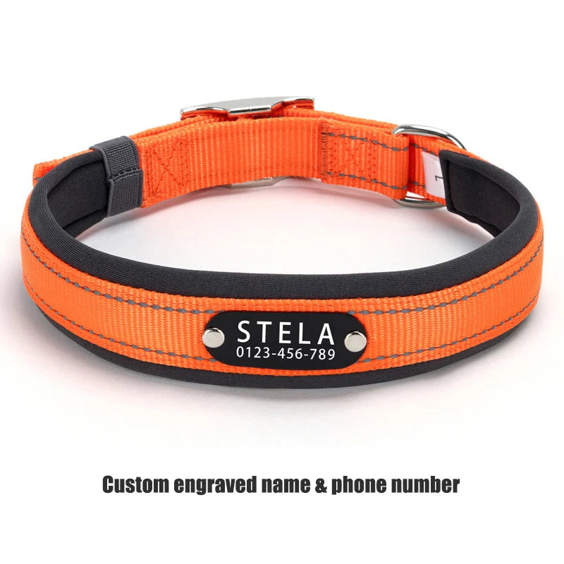 Personalized Reflective Dog Collar with Detachable Name Tag Soft Neoprene Padded Adjustable Nylon Collar for Dogs Pet Pitbulls