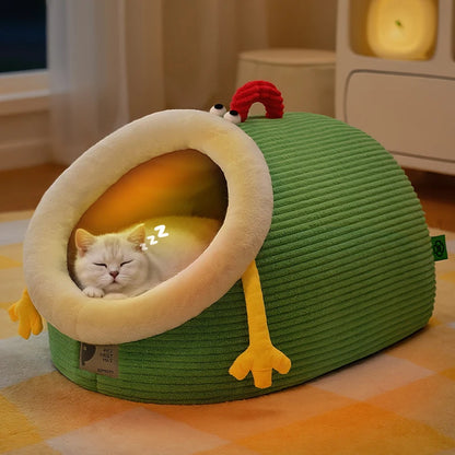 Semi-Closed Thickened Round Pet Sleeping Cave Portable Handheld Design Comfortable Cozy Cat House Christmas Katten Accessories