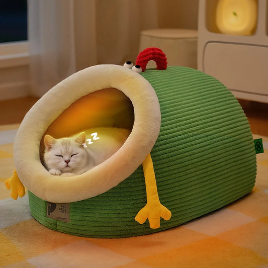 Semi-Closed Thickened Round Pet Sleeping Cave Portable Handheld Design Comfortable Cozy Cat House Christmas Katten Accessories
