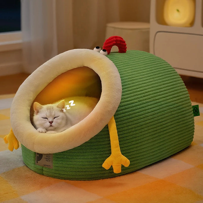 Semi-Closed Thickened Round Pet Sleeping Cave Portable Handheld Design Comfortable Cozy Cat House Christmas Katten Accessories