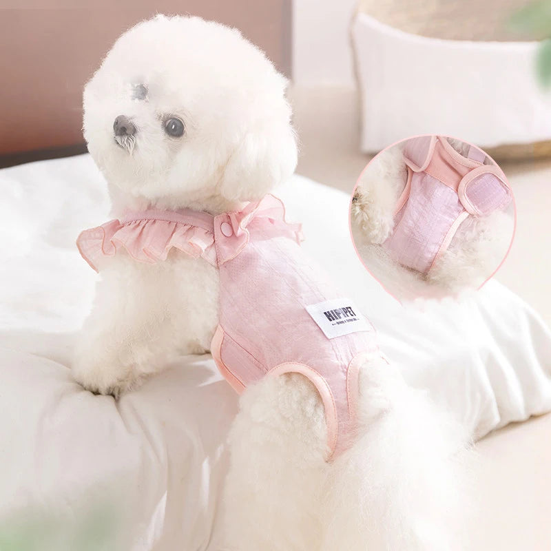 Summer Breathable Female Dog Physiological Pants Anti-Snagging Sweet Ruffle Comfortable Adjustable Puppy Outfit Pet Homewear