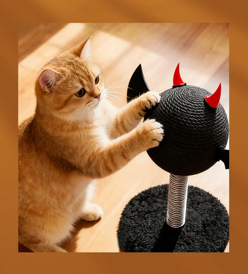 Wear-resistant Sisal Cat Scratching Ball Toy Stable Shak Spring Black Devil Design Cat Scratch Tower Halloween Gatto Accessori