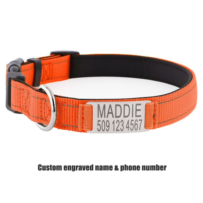 Personalized Dog Collar with Engraved Nameplate Adjustable Reflective Nylon Custom Pet Collar for Dogs  Anti-lost Pet ID Tag