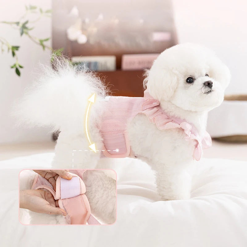 Summer Breathable Female Dog Physiological Pants Anti-Snagging Sweet Ruffle Comfortable Adjustable Puppy Outfit Pet Homewear