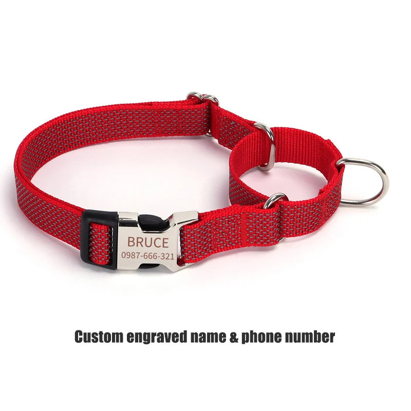 Personalized Martingale Dog Collar with Custom Name Adjustable Anti-Escape No Pull Training Collar for Dogs Pet Safety Accessory
