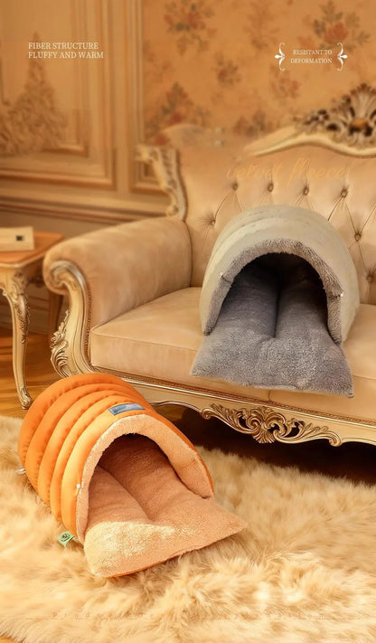 Semi-Enclosed Cat Cave Bed Ultra Cozy Warm Anti-Anxiety Cat Sleeping Bag Soft Large Space Washable Indoor Pet Bed for Kittens