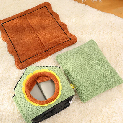 Thickened Enclosed Pet House Cute Sunflower Shape Removable Washable Winter Warm Deep Sleep Cave Sofa for Cats Cama Para Perro